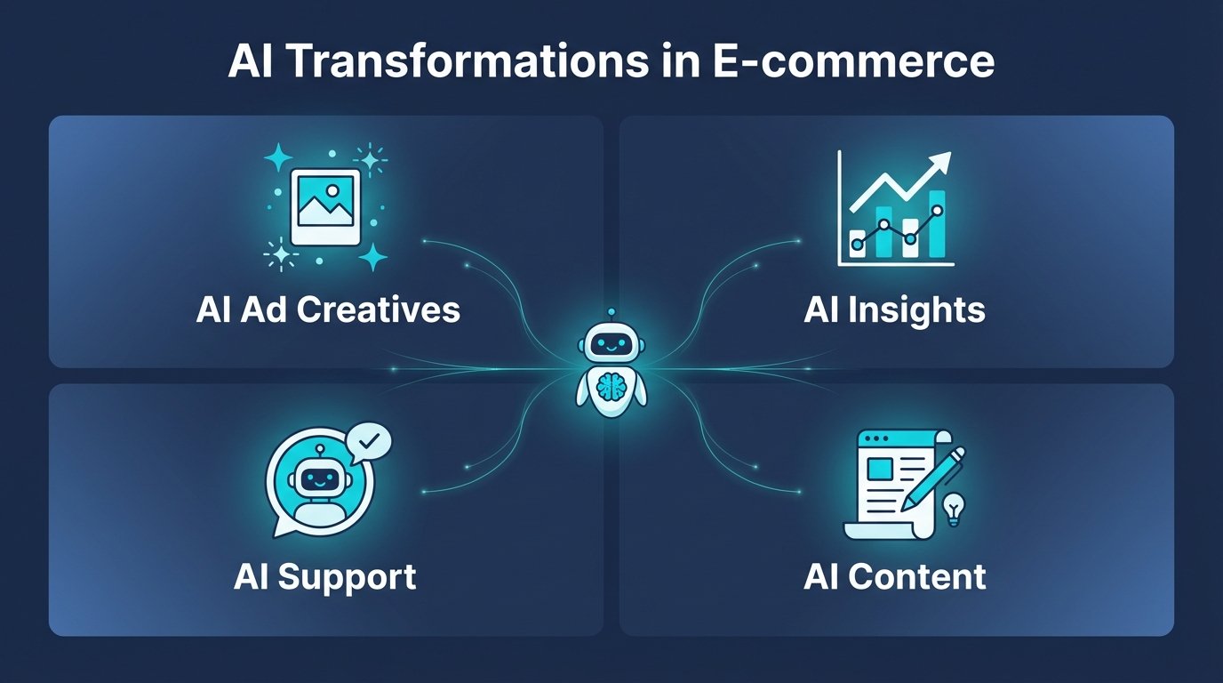 4 ways AI transforms your Shopify business: Ad Creatives, Customer Insights, Customer Service, and Content Marketing