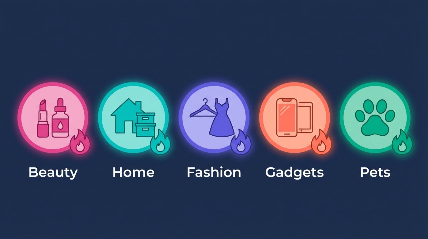 TikTok Shop trending categories: Beauty, Home, Fashion, Gadgets, Pets