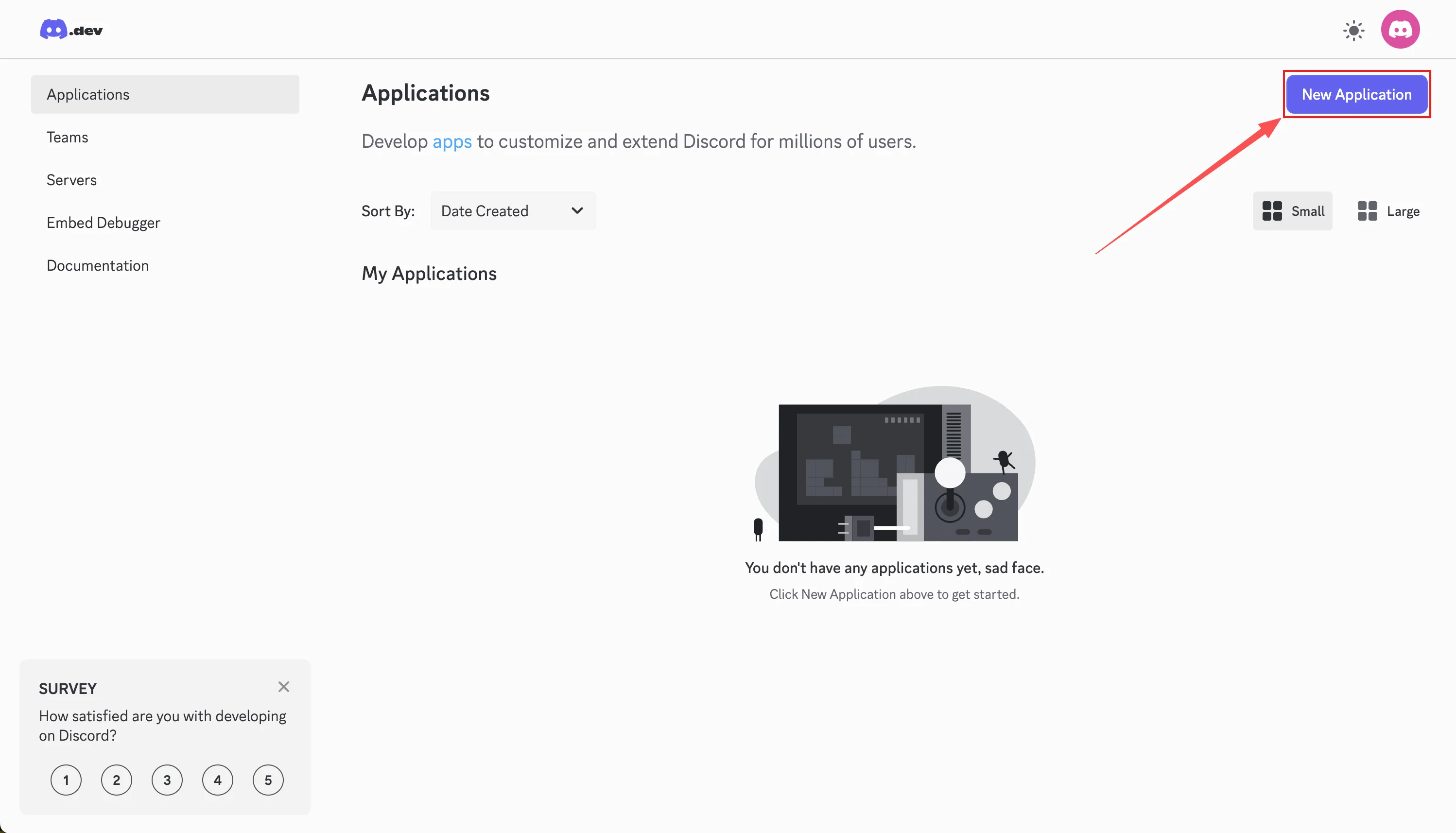 Discord Developer Portal - Click New Application