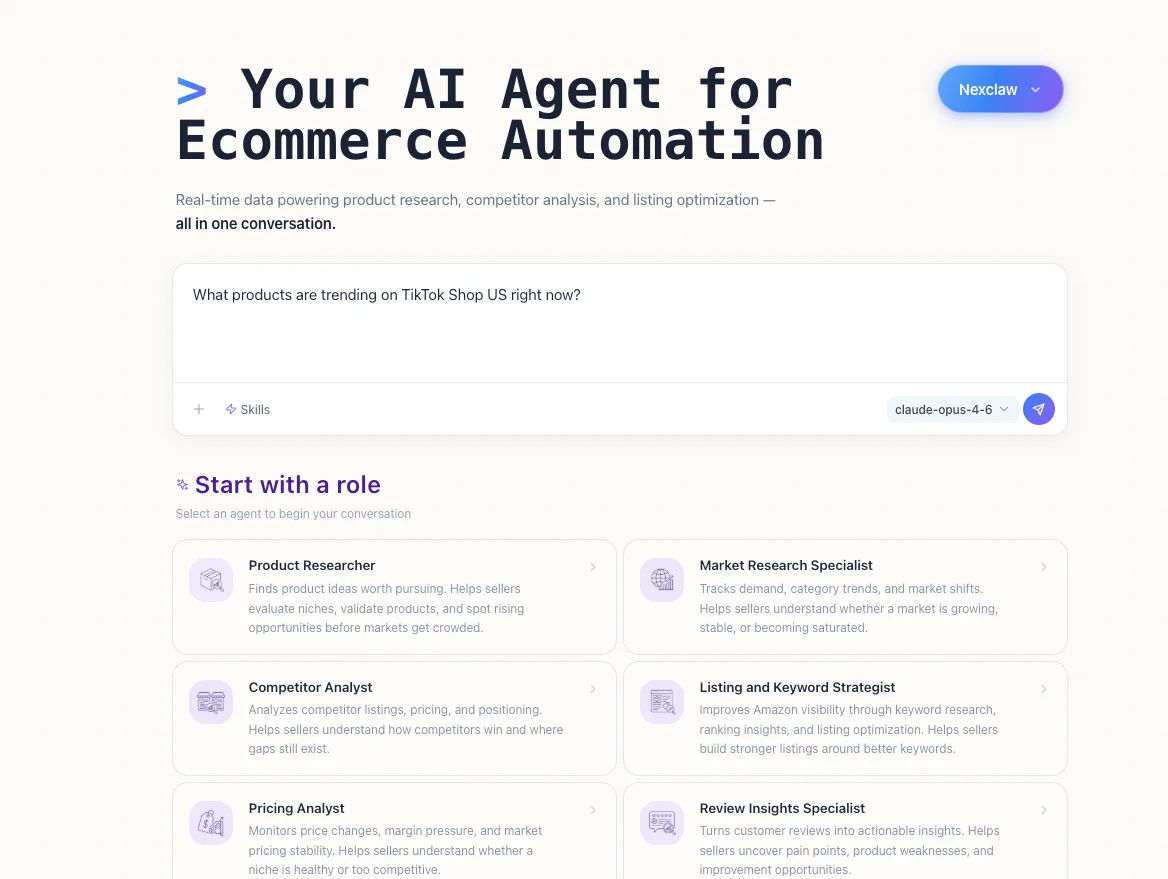 Nexscope AI agent for TikTok Shop product research
