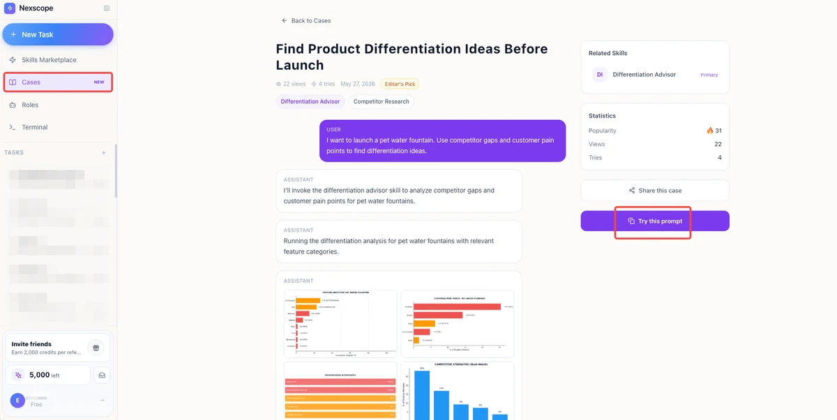 Nexscope Cases - ready-made prompts for common seller workflows