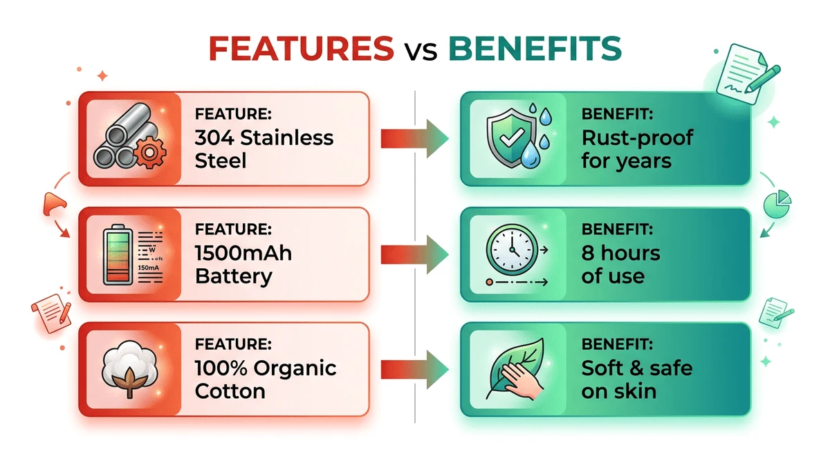 Features vs Benefits - transform product specs into customer value