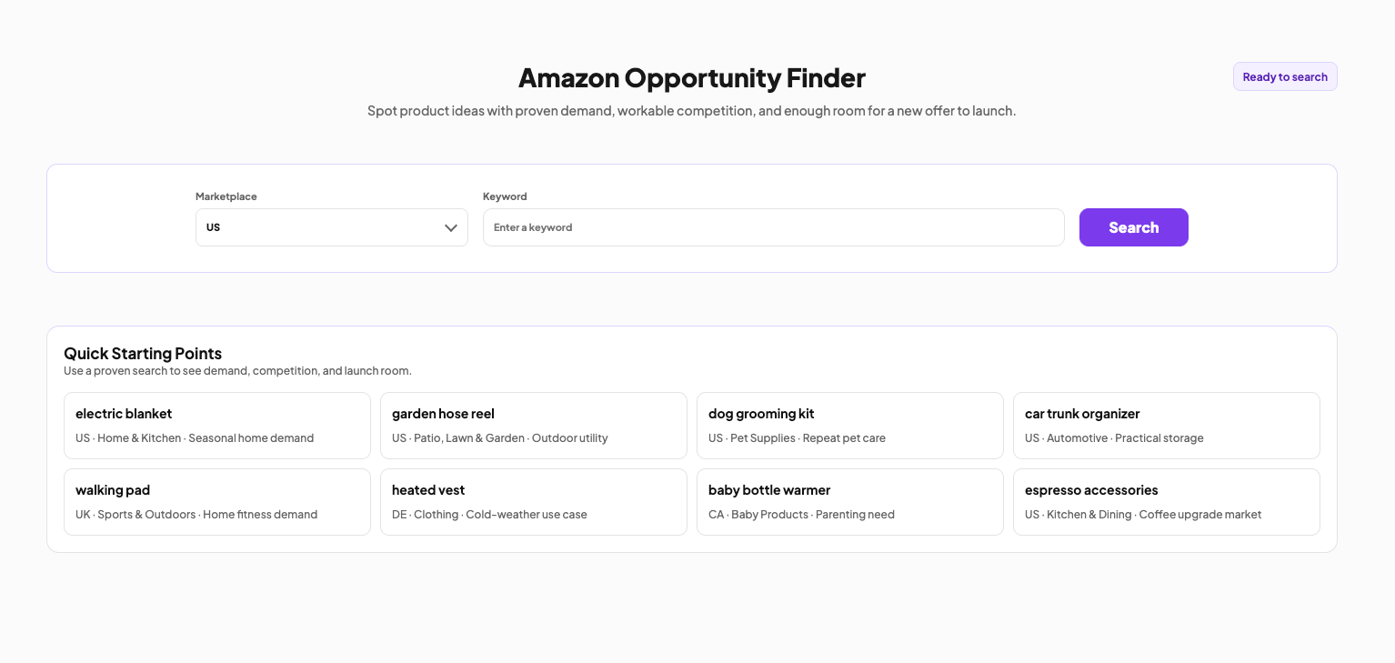 Nexscope Amazon Opportunity Finder - keyword and market analysis